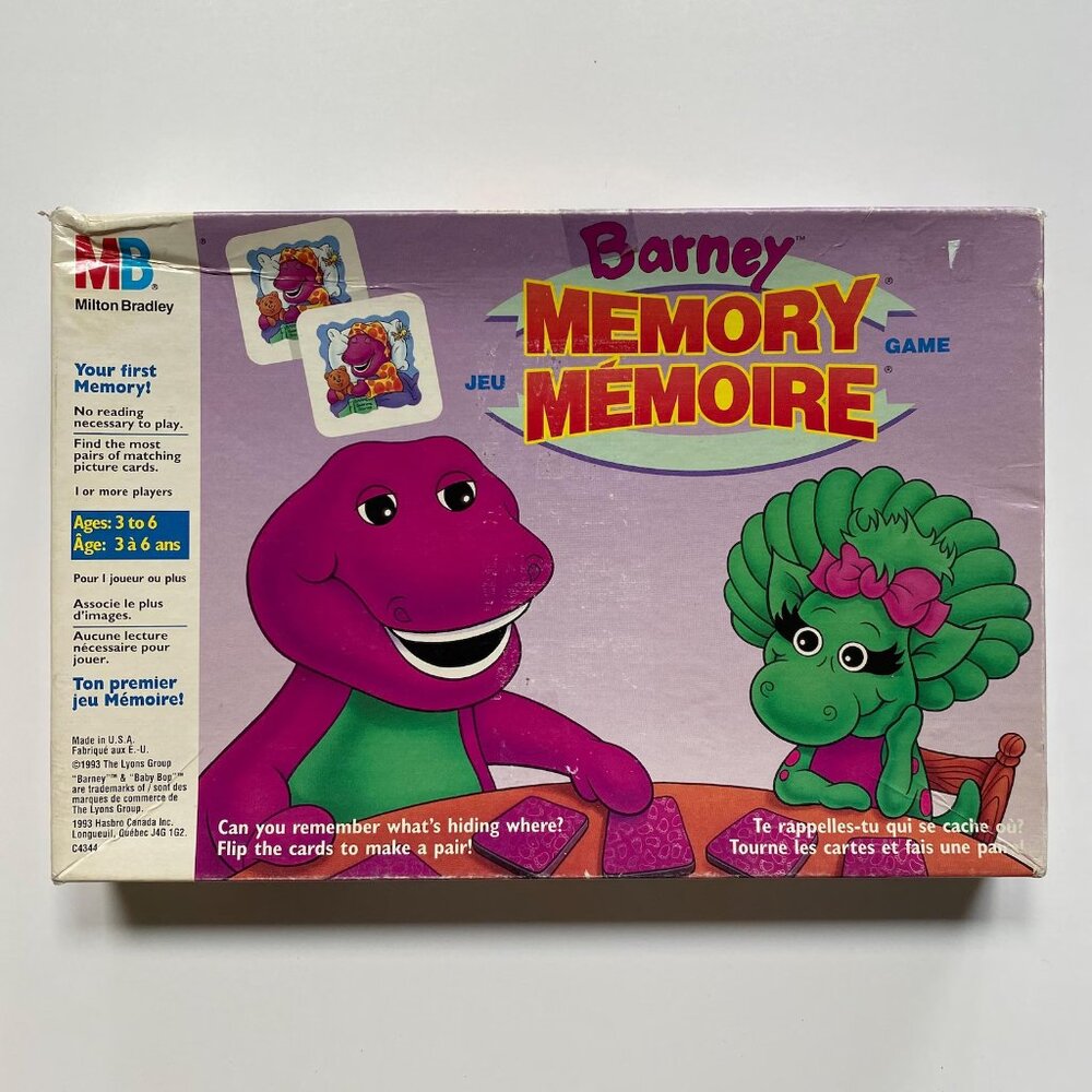 Barney Memory Game 1993 Milton Bradley Hasbro Made in USA - MISSING 6 CARDS